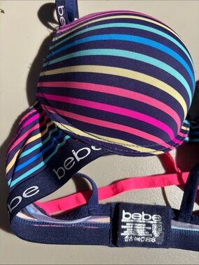 bebe Navy Multicolor Striped Push-Up Bra